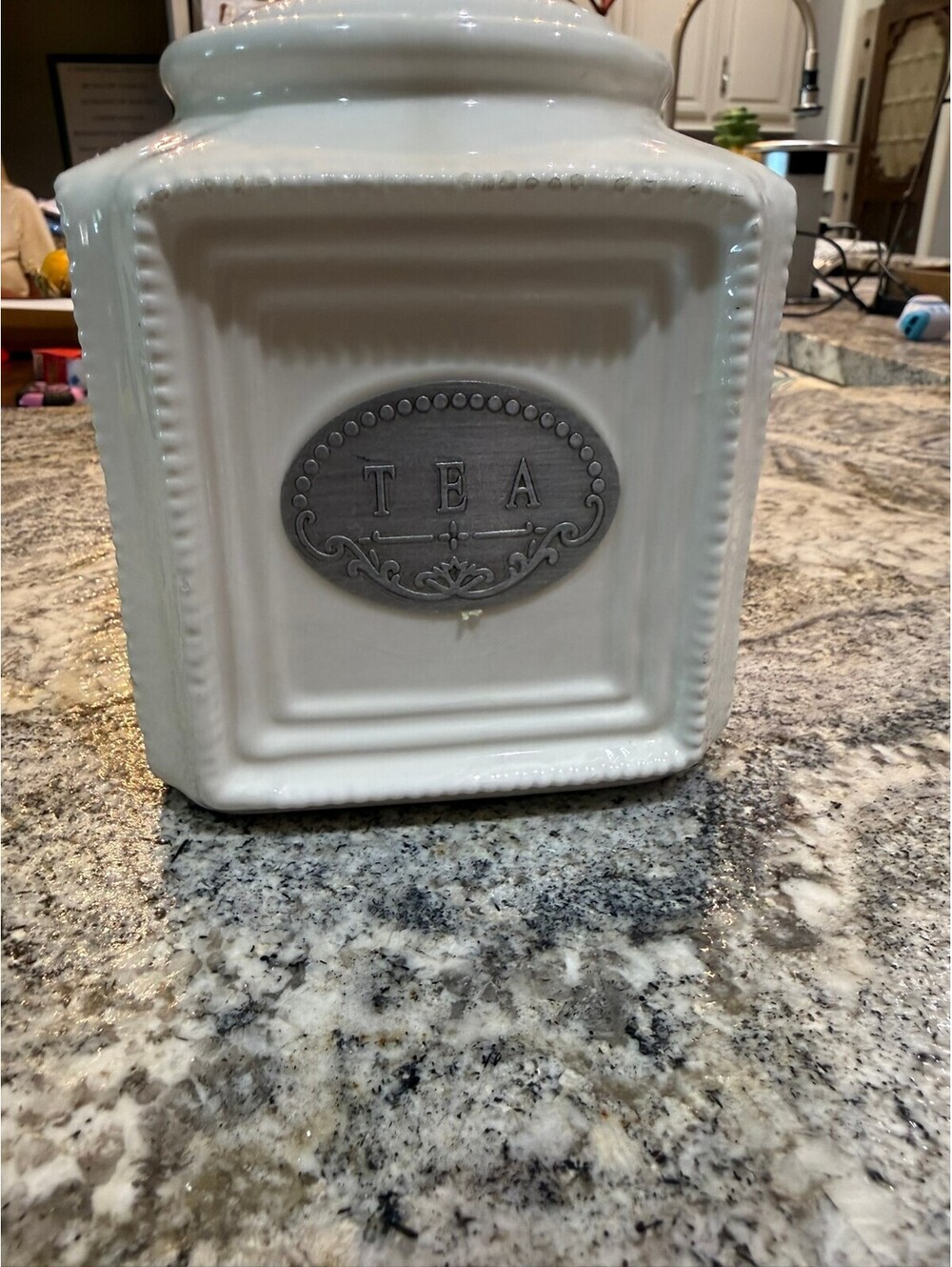 THL White Ceramic Tea Canister with Lid